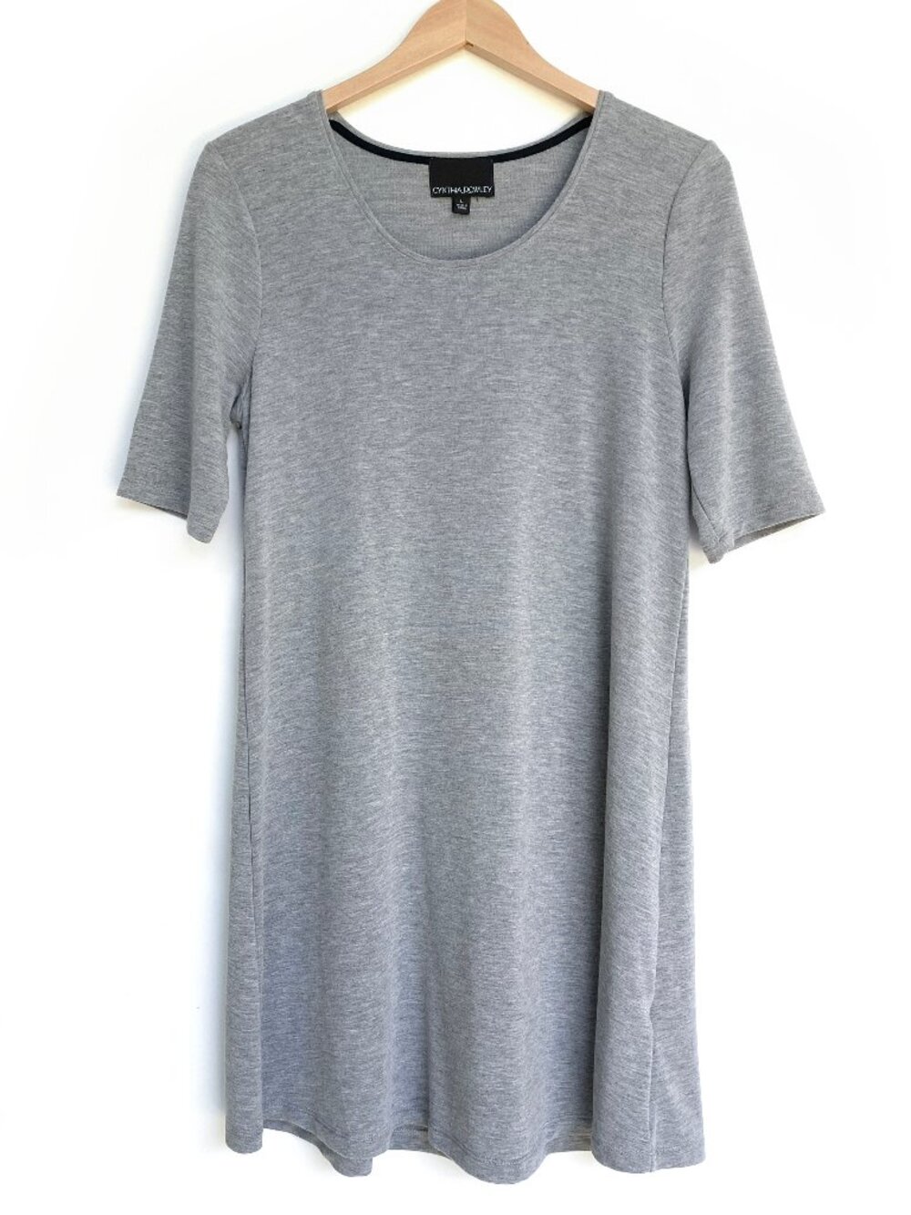 Cynthia Rowley Stretch Knit T-Shirt Dress Heather Gray Lagenlook Size L